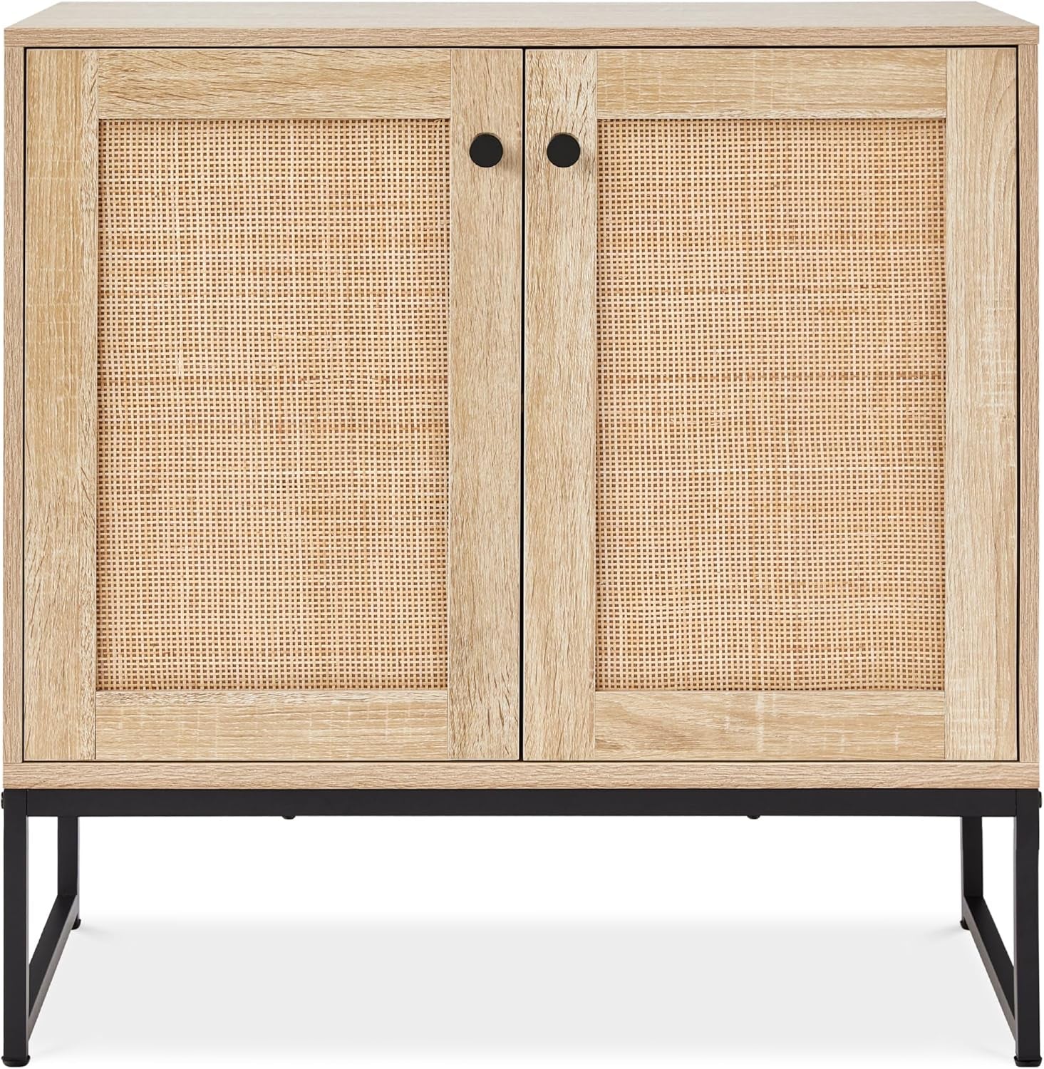 2-Door Rattan Storage Cabinet, Accent Furniture, Multifunctional Cupboard for Living Room, Hallway, Kitchen, Sideboard, Buffet Table W/Non-Scratch Foot Pads - Natural