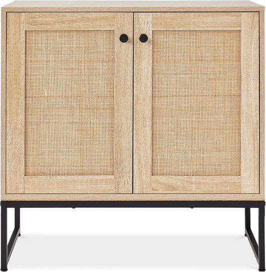 2-Door Rattan Storage Cabinet, Accent Furniture, Multifunctional Cupboard for Living Room, Hallway, Kitchen, Sideboard, Buffet Table W/Non-Scratch Foot Pads - Natural