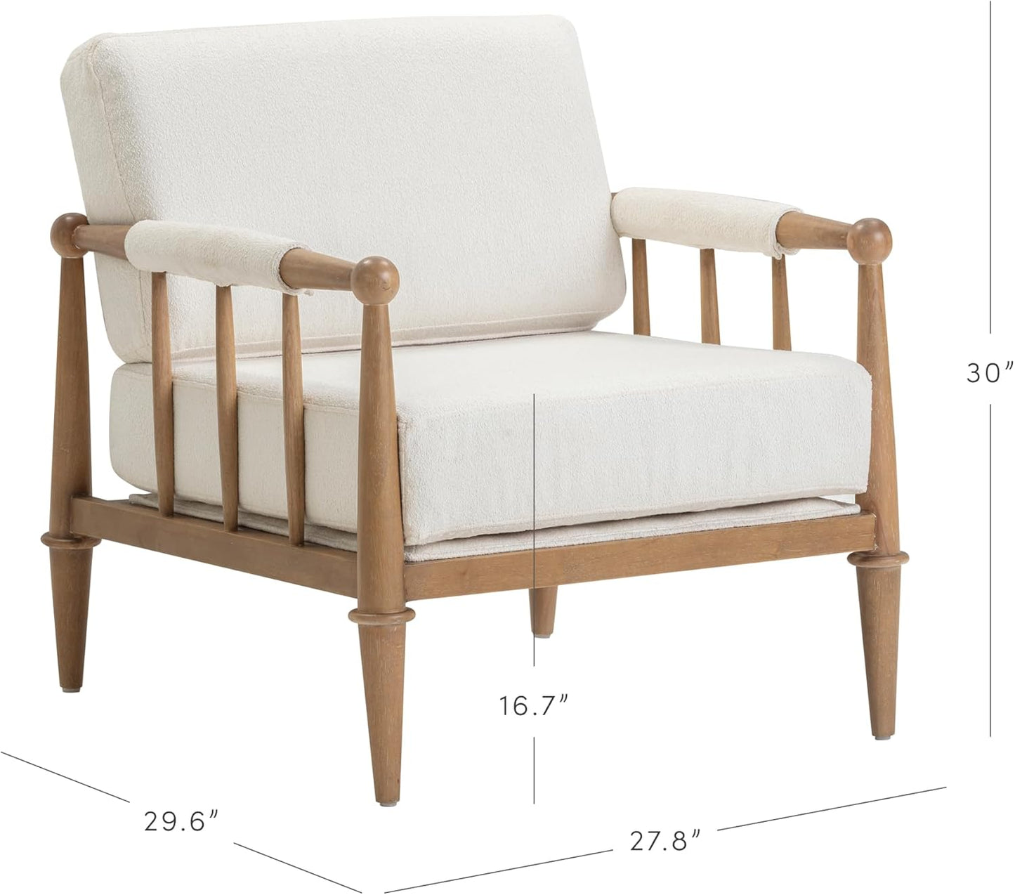 Spencer Boucle Accent Chair, Bohemian Armchair with Solid Wood Frame and Upholstered Foam Cushion, Cream/Light Brown