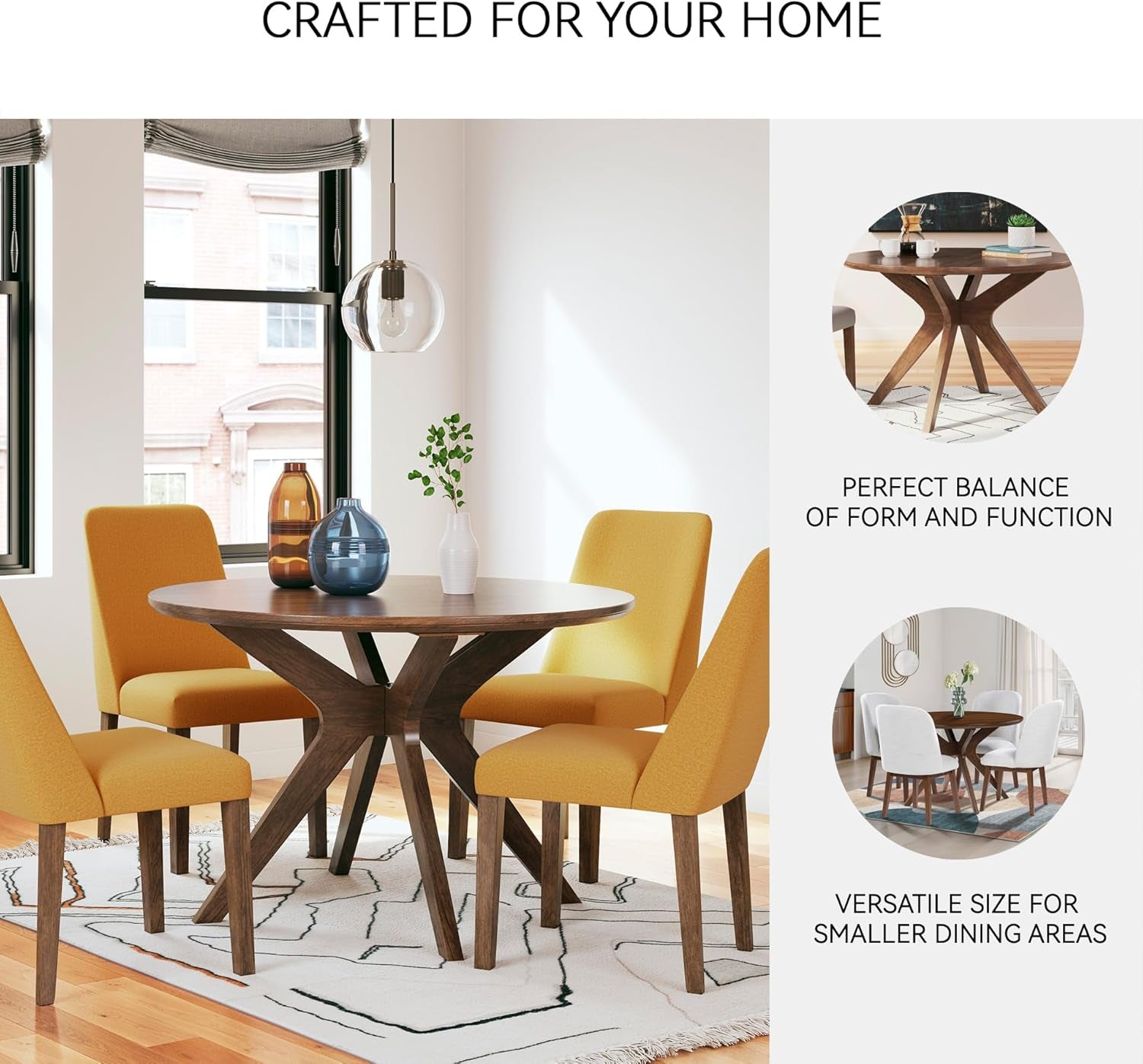 Lyncott Traditional round Dining Room Table, Seats up to 4, Brown