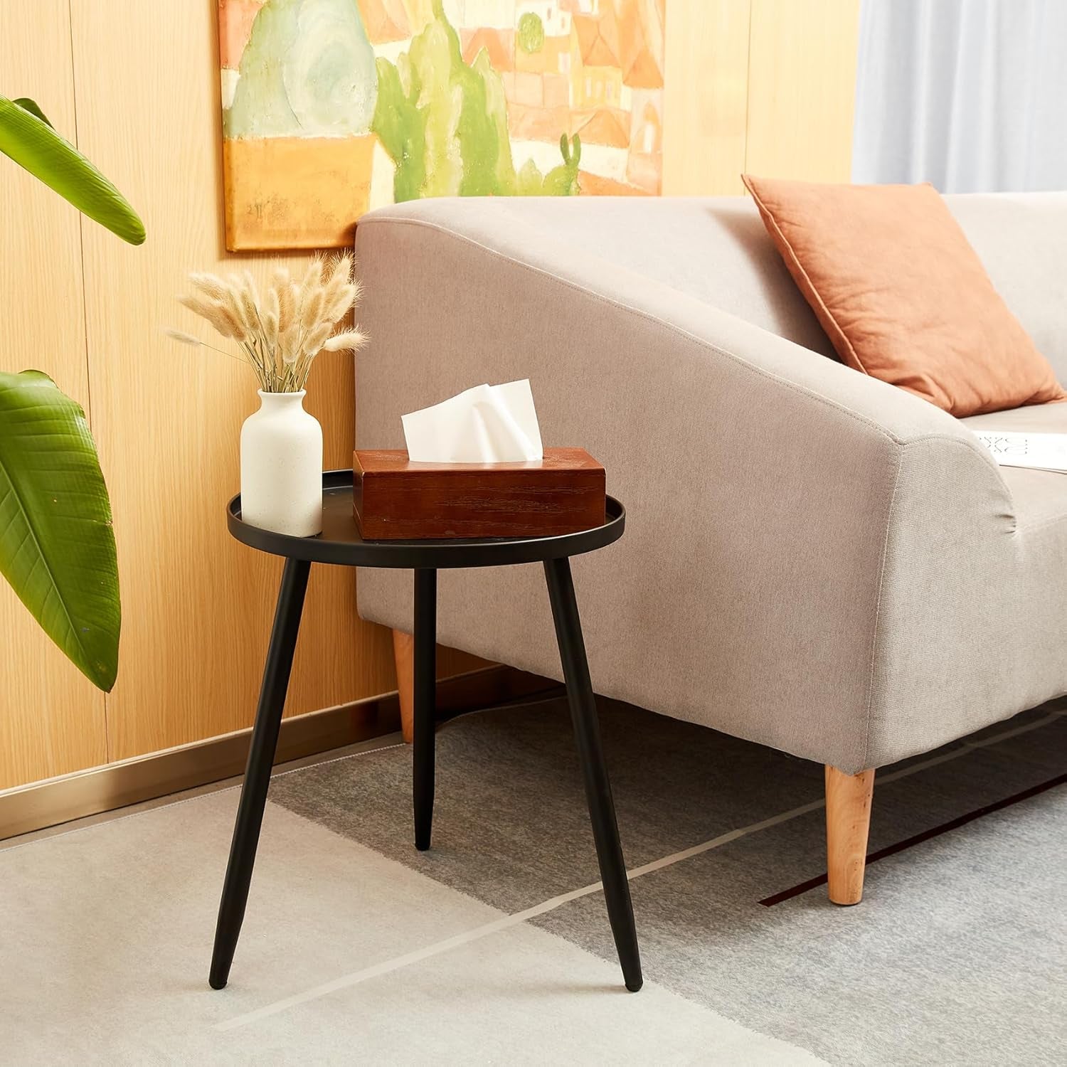 Decent End/Side Tables - Small round Accent Table, Metal Black Narrow Night Stands with 3 Legs, Ideal for Any Room-Side Tables Living Room, Bedroom, Tall Plant Stand Balcony, Indoor & Outdoor