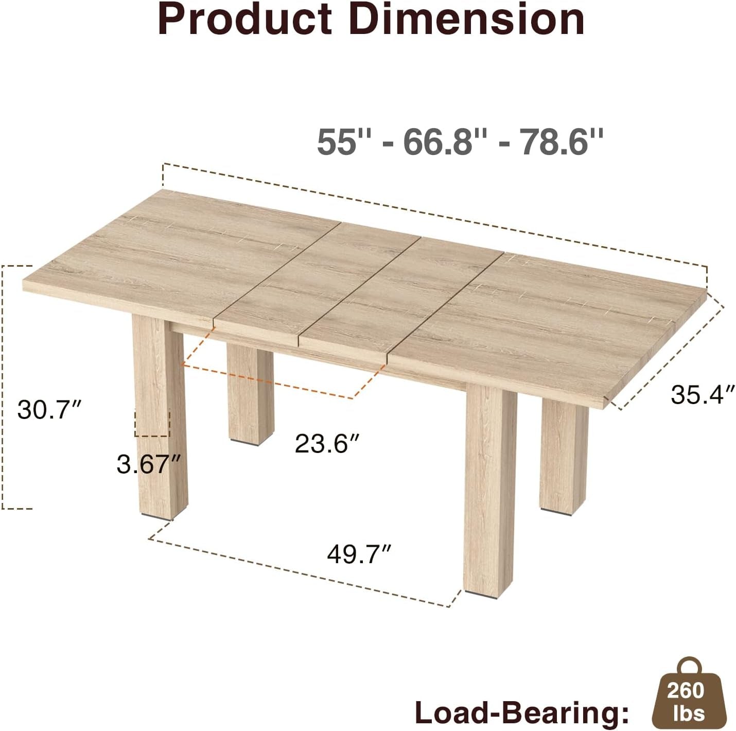 Extendable Dining Table for 6 8 10, 55'' to 78" Wood Kitchen Table Mid Century Modern Large Transformer Rectangle Dining Room Table Space Saving for Small Apartment Conference, Oak
