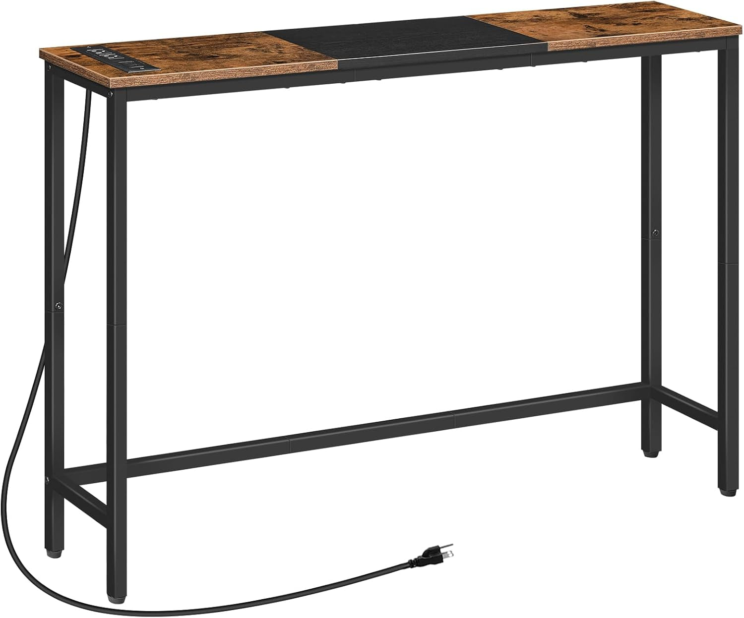 Narrow Console Table with Power Outlets, 44.9 Inches Sofa Table, Slim behind Couch Table, Entryway Table with Display Shelf, for Living Room, Foyer, Hallway, Rustic Brown and Black BF114UXG01