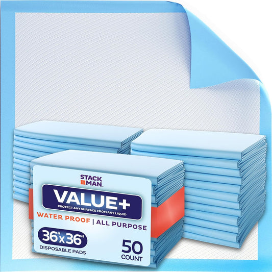 Chucks Pads Disposable 36 X 36 Underpads [50-Pack] Incontinence Chux Pads Absorbent Fluff Protective Bed Pads - Extra Large Pee Pads for Kids, Adults & Elderly | Leak Proof Puppy Pads, 36X36