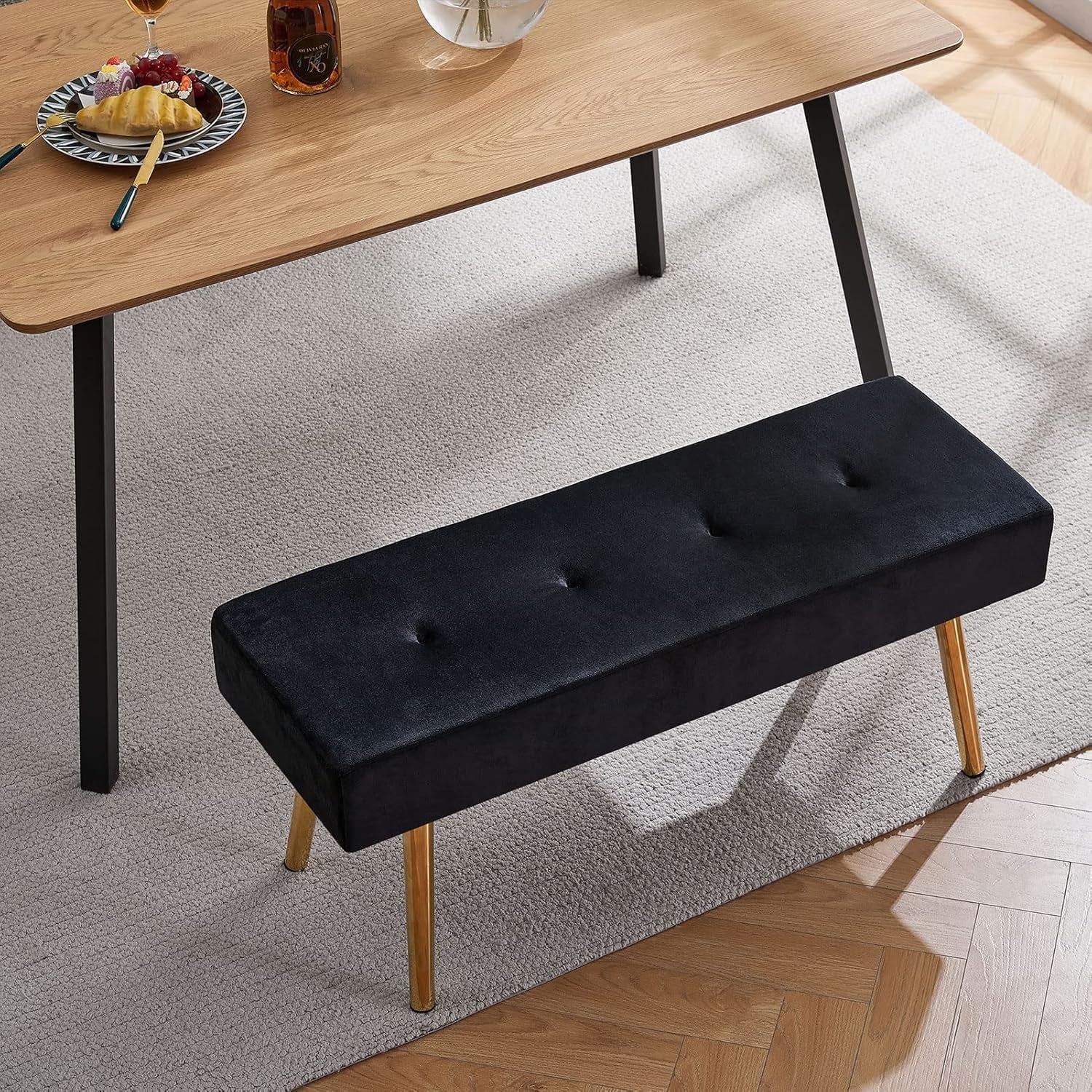 Entryway Bench, 40'' Upholstered Bedroom Benches, End of Bed Bench with Metal Legs, for Decorative, Living Room, Dining Room, Black Bench