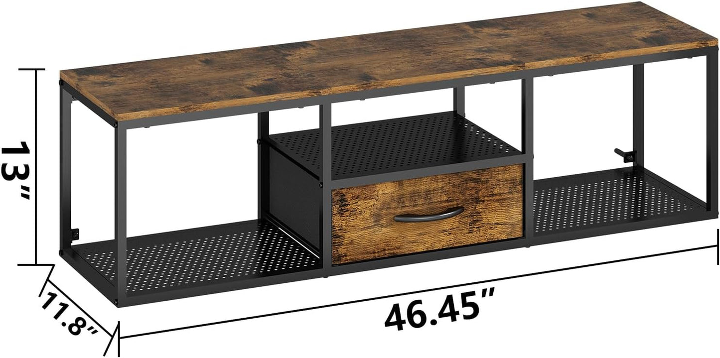 Floating Wall TV Stand, Wall Mounted TV Stand with Storage Cabinet, Wall Mounted TV Cabinet Entertainment Television Center for TV up to 50 Inch, for Living Room, Bedroom, Metal, Black