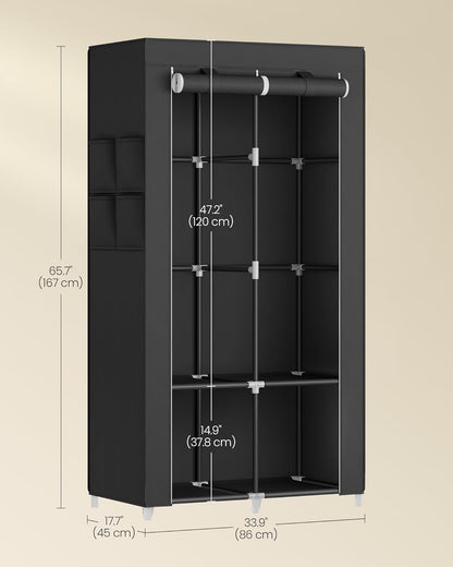Portable Closet, Wardrobe Closet Organizer with Cover, 2 Hanging Rods and Shelves, 4 Side Pockets, 33.9 X 17.7 X 65.7 Inches, Large Capacity for Bedroom, Living Room, Ink Black URYG091B01