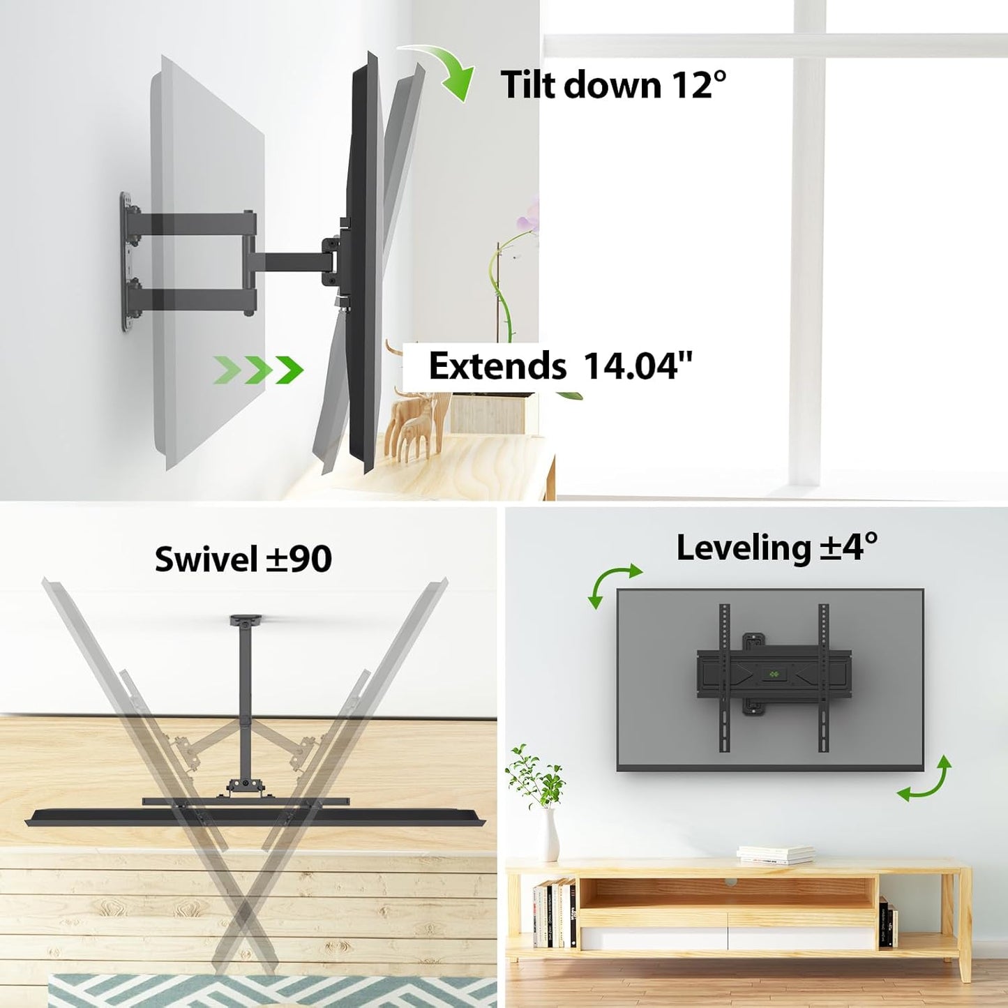 Corner TV Wall Mount for 26-60 Inch Tvs up to 80 Lbs, Single Articulating Arm, Full Motion TV Wall Mount Bracket with Swivel and Tilt, Max VESA 400X400Mm