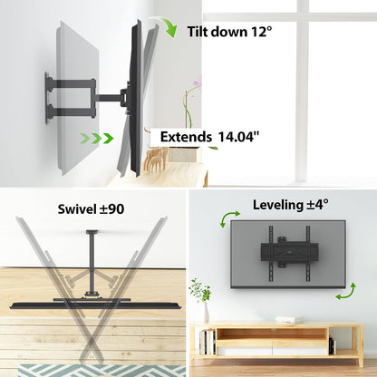 Corner TV Wall Mount for 26-60 Inch Tvs up to 80 Lbs, Single Articulating Arm, Full Motion TV Wall Mount Bracket with Swivel and Tilt, Max VESA 400X400Mm