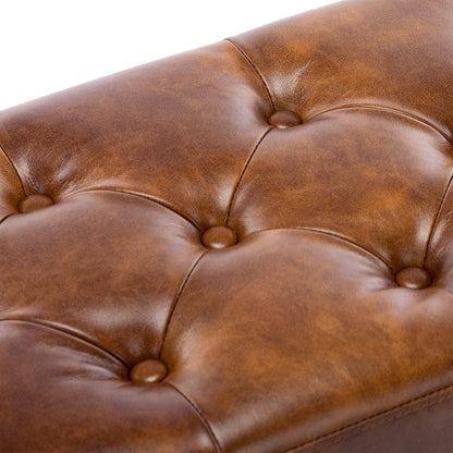 Button-Tufted Ottoman Bench, Upholstered Bedroom Benches Leather Footrest Stool Accent Bench for Entryway Dining Room Living Room Bedroom End of Bed, Yellowish Brown