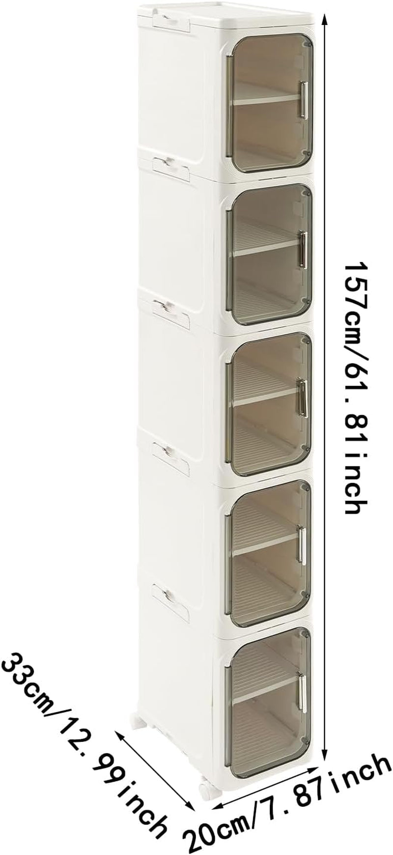 5-Tier Bathroom Storage Cabinet, Narrow Tall Cabinet with 4 Wheels (2 Locking), 15Kg/33Lbs Load Capacity, Slim Organizer for Small Space in Bathroom, Kitchen, Laundry Room (White)​