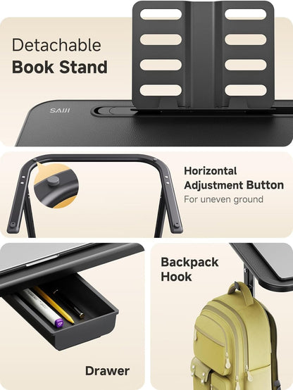 XXL Extra Large TV Tray Table，Height & Tilt Adjustable Heavy Duty TV Trays for Eating, Working, Writing,Drawing, Recliner Table Couch Desk with LED Light, Cup Holder, Bookstand