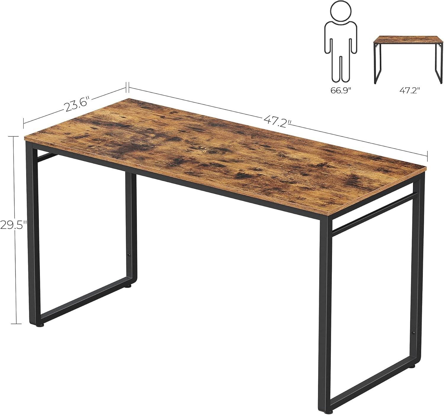 Computer Desk, Office Desk with 8 Hooks, for Study, Home Office, Easy Assembly, Steel Frame, Industrial, 39.4 X 19.7 X 29.5 Inches, Rustic Brown and Black ULWD045B01