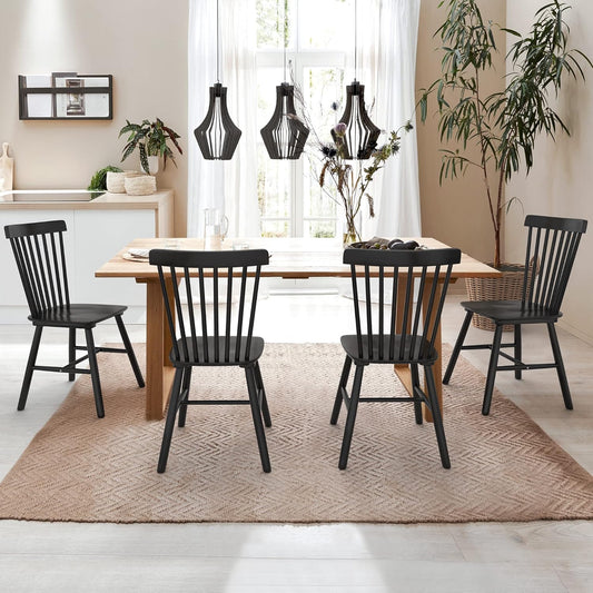 Windsor Dining Chair Set of 4, Spindle Back Wooden Chairs for Kitchen and Dining Room, Restaurant, Cafe, Hotel, Black