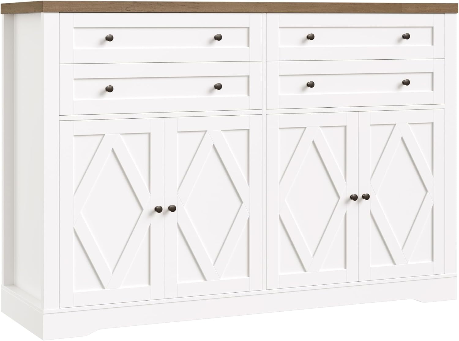 55" Coffee Bar with 4 Large Drawers, 40" Tall Buffet Cabinet with Storage, Kitchen Storage Cabinet, Modern Farmhouse Sideboard Buffet, Adjustable Shelves for Living Room, White