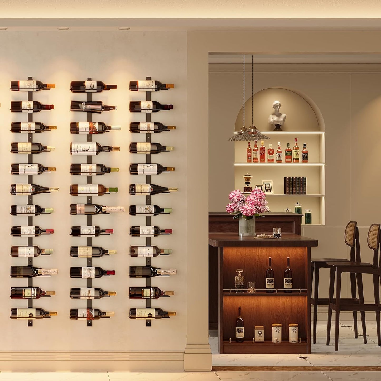 DIY 12 Bottles Wall Mounted Wine Rack, Detachable Wine Storage Organizer, Used Alone or a Set of 4, Wall Wine Display, for Kitchen, Dining Room, Bar, Wine Cellar