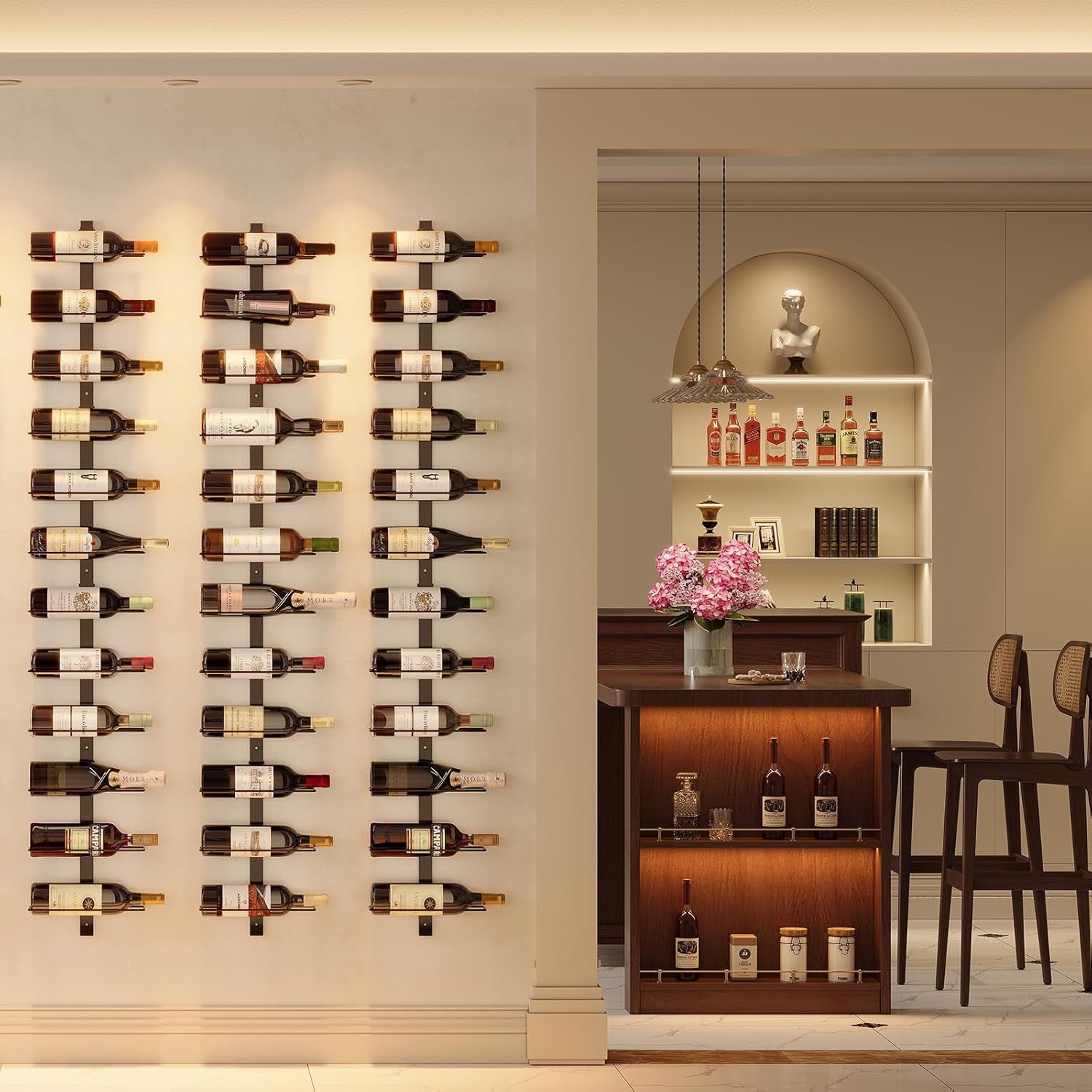 DIY 12 Bottles Wall Mounted Wine Rack, Detachable Wine Storage Organizer, Used Alone or a Set of 4, Wall Wine Display, for Kitchen, Dining Room, Bar, Wine Cellar