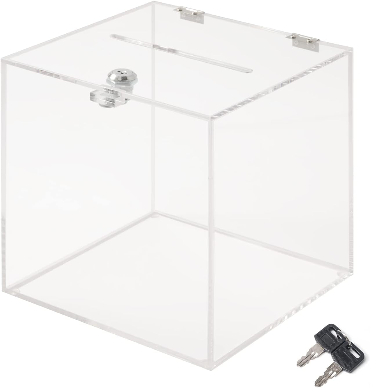Acrylic Donation Box 10X10X10 Inches, Ballot Suggestion Box Money Storage Container for Voting, Charity, Ballot, Contest, Suggestions