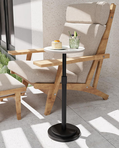 Height Adjustable Drink Table, Vintage round Indoor Metal Plant Stand, for Small Spaces, Living Room, Bedroom, Cocktail, 1 Pack, White, GBZ001CW-1
