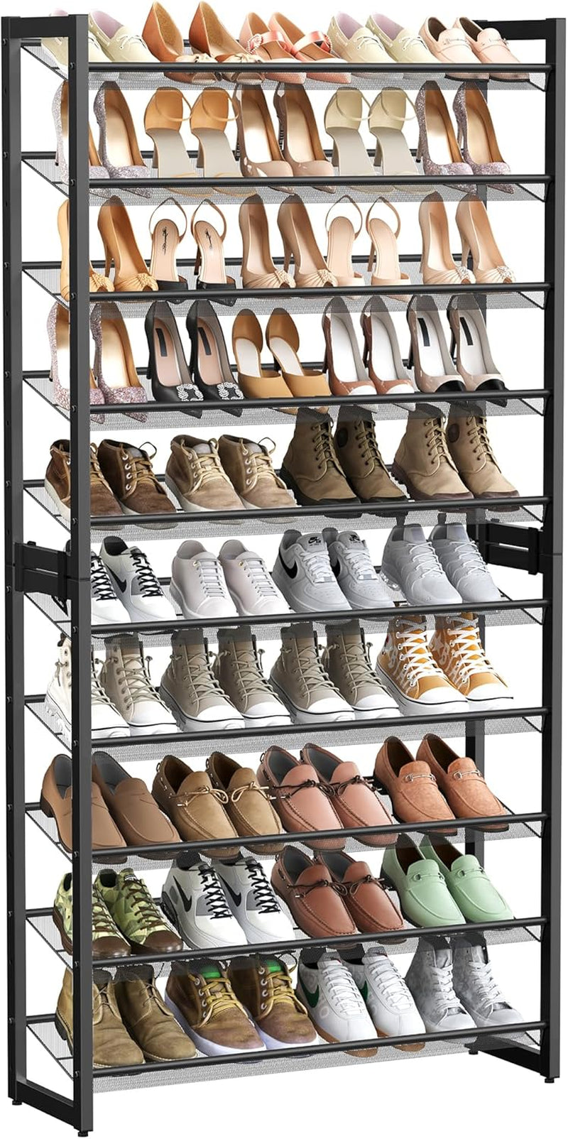Shoe Rack, 10-Tier Shoe Organizer, Metal Rack for Garage, Set of 2, 5-Tier Stackable Shelf, with Adjustable Flat or Angled Shelves, 40-50 Pairs, Ink Black ULMR010B01