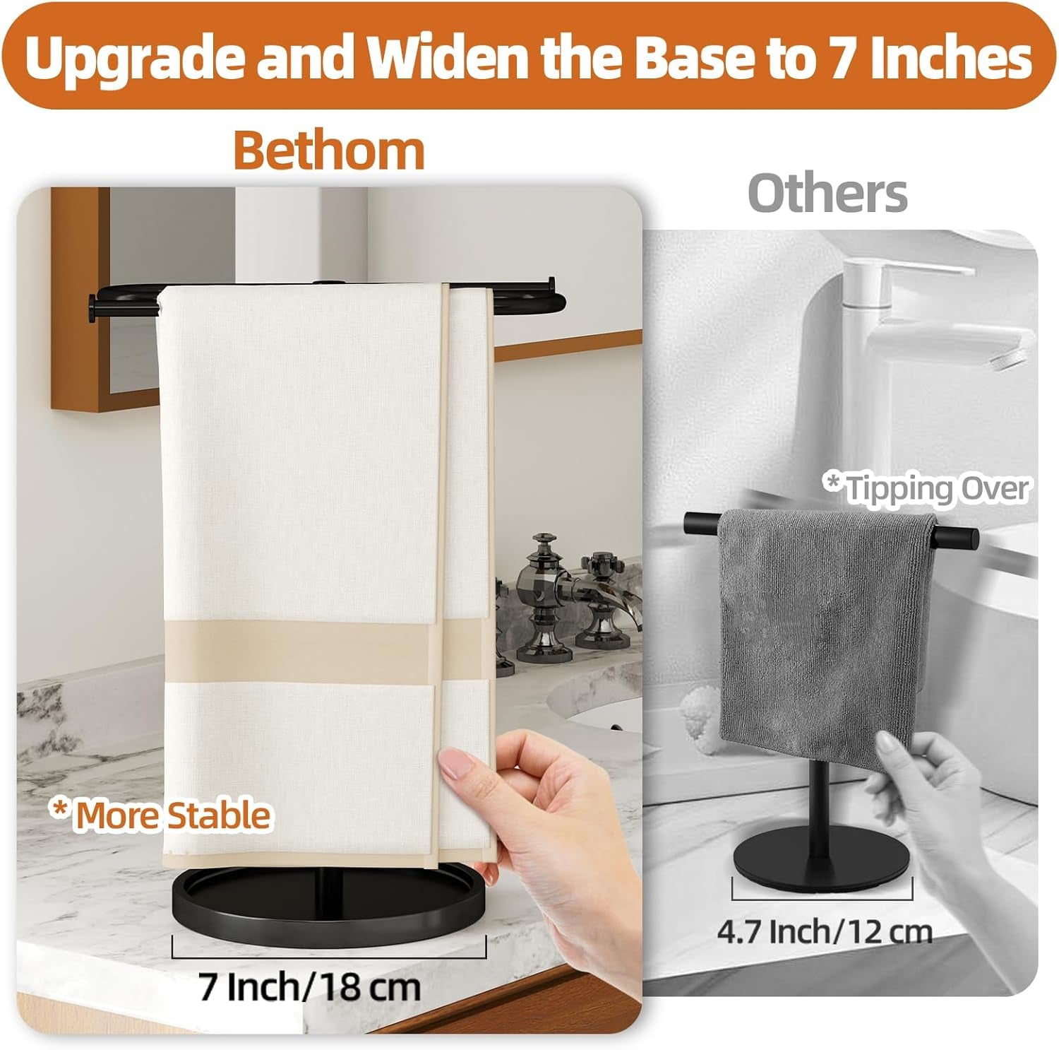 Towel Holder Stand, Stainless Steel Hand Towel Holder Rack for Bathroom Countertop, S-Shape Free Standing Towel Bar Holds 2 Towels for Kitchen Countertop, Black