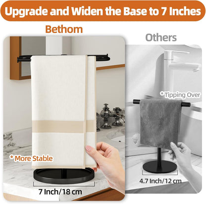 Towel Holder Stand, Stainless Steel Hand Towel Holder Rack for Bathroom Countertop, S-Shape Free Standing Towel Bar Holds 2 Towels for Kitchen Countertop, Black