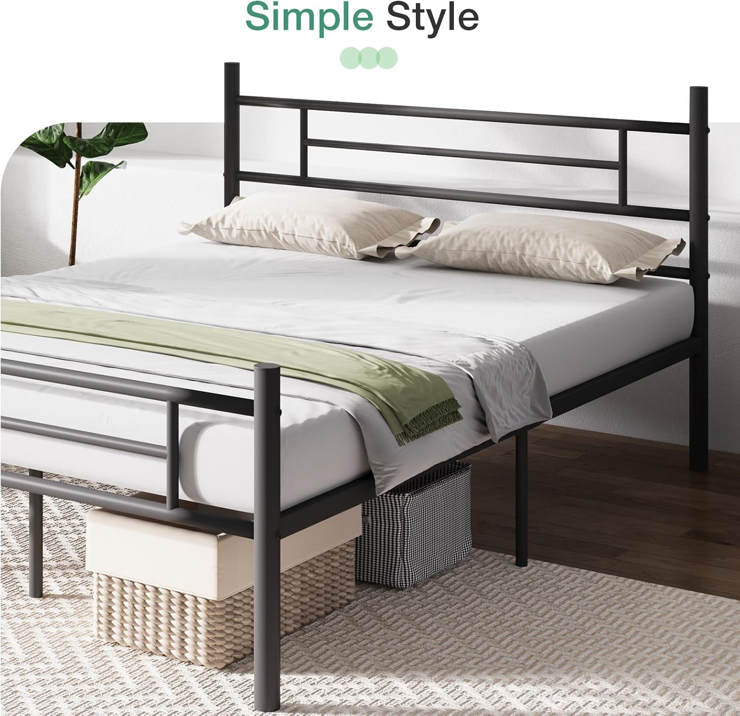 Full Size Bed Frame with Headboard and Footboard, 14 Inch Metal Platform Bed Frame, under Bed Storage, Strong Metal Slats Support, Mattress Foundation No Box Spring Needed