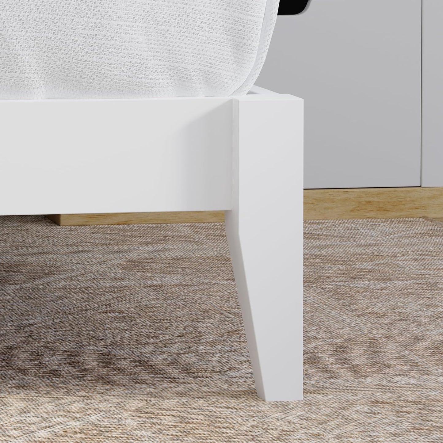 Serene Farmhouse Style Wood Bed Frame in Queen Size (No Headboard) - Coastal Modern Design, Sturdy, Easy Assembly, Ample Underbed Storage, White Finish