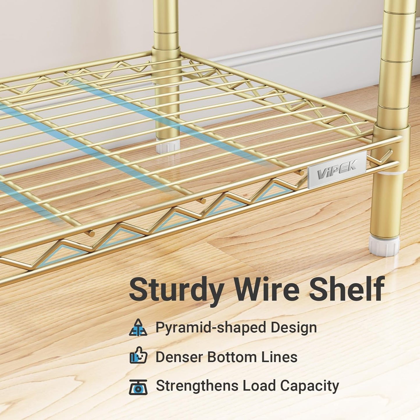 V50 Closet Organizer System, Extra Large Heavy Duty Clothes Rack with Adjustable Shelves, Freestanding Modern Wardrobe for Bedroom, Walk-In Closet, Dressing Room, 1300 Lbs Capacity, Gold