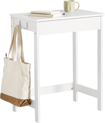 White Small Desk with Drawers, Mini Table Computer Writing Workstation Children Teenagers Desk with Drawer and Hooks, White FWT43-W