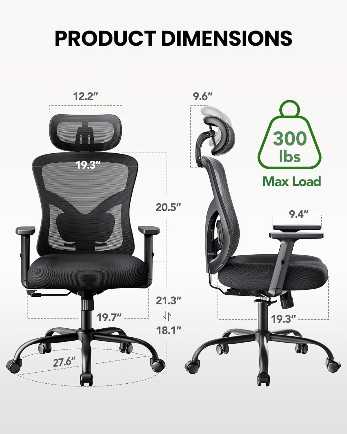 Ergonomic Office Chair Ergonomic Gaming Chair with Lumbar Support, 2D Headrest, Adjustable Armrests, Contoured Seat Cushion, Computer Desk Chair with Wheels for Home and Office