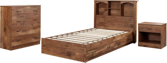 Model 6008K Twin Sized Bookcase Headboard and Twin Sized Platform Bed Combo in Mountain Oak