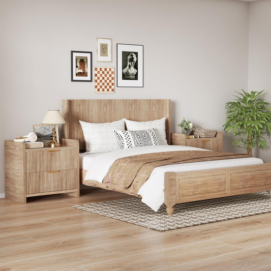 King Size Fluted Headboard ONLY - Wall Mount Wood Headboard, Rustic & Modern Farmhouse,Boho,Fluted Panel,Wingback Design (Oak, King)