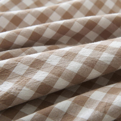 Taupe/White Plaid Ruffle Pillow Shams King Size Set of 2,Shabby Checkered Washed Cotton Farmhouse Pillow Covers 20"X36"