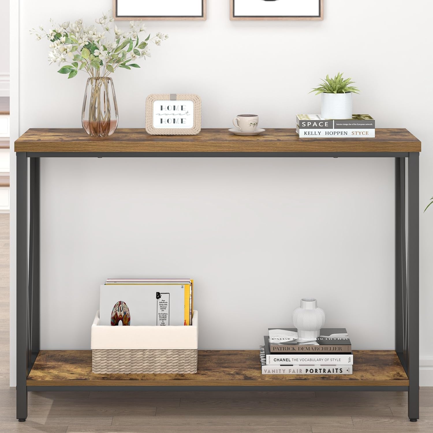 Entryway Table, Narrow Sofa Console Tables behind Couch, Modern Entry Table for Hallway Entrance Living Room, Rustic Brown