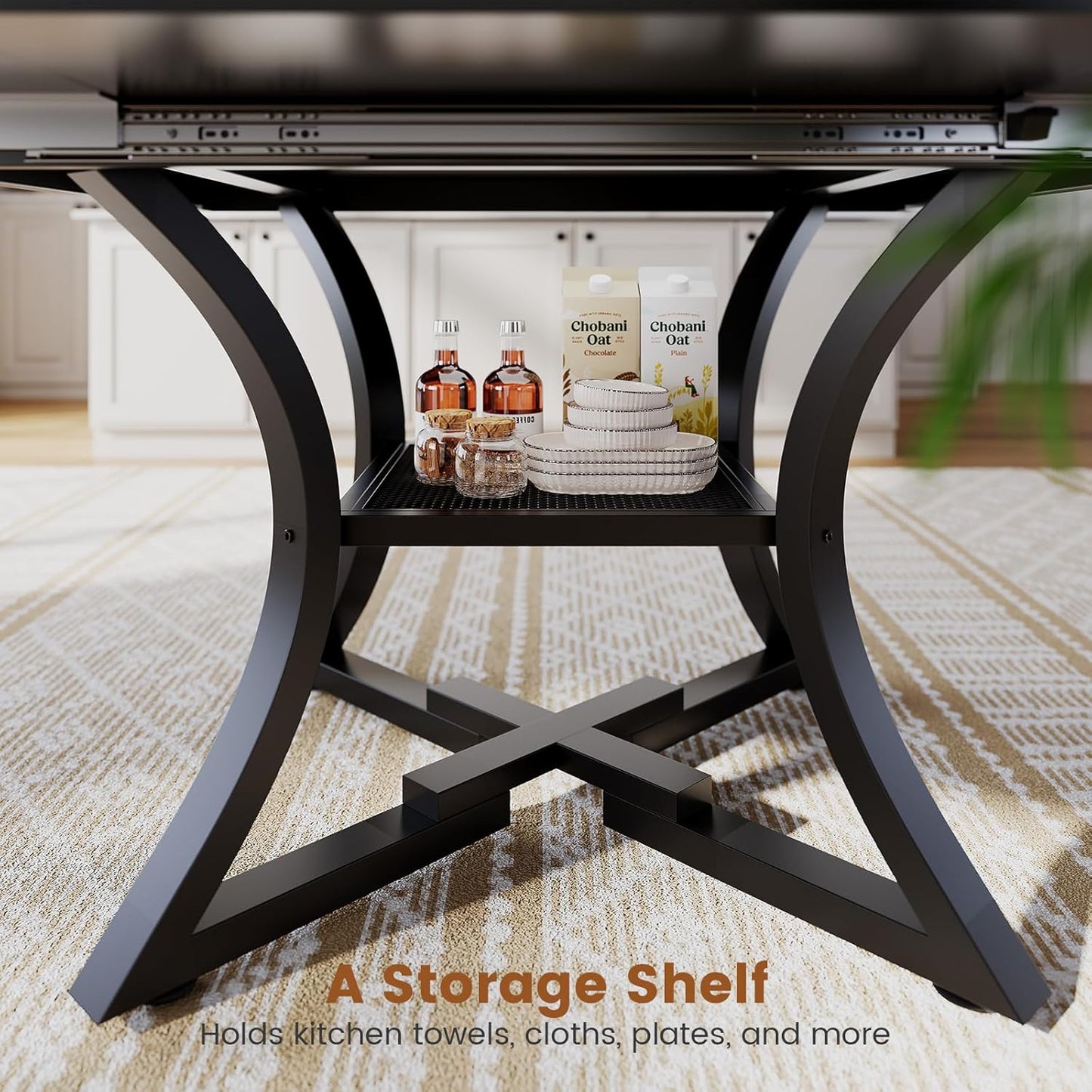 round Extendable Dining Table Set for 4-6 People, 5-Piece Kitchen Table Set with 4 Cushion Chairs, Dining Room Table for 6 with MDF Board & Metal Frame for Small Space, Easy Clean, Black