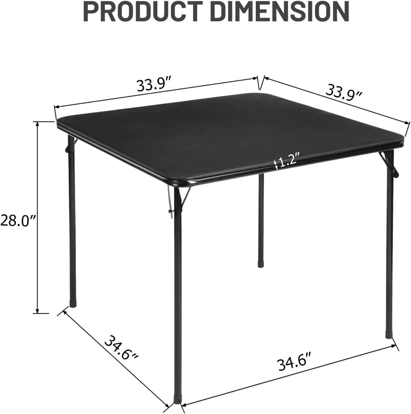 Square Folding Table, 33.9 Inch Card Table, Multi-Functional Foldable Portable for Indoor Outdoor Dining Panic Patio Balcony Backyard Poolside, PVC Tabletop, Metal Frame, Black