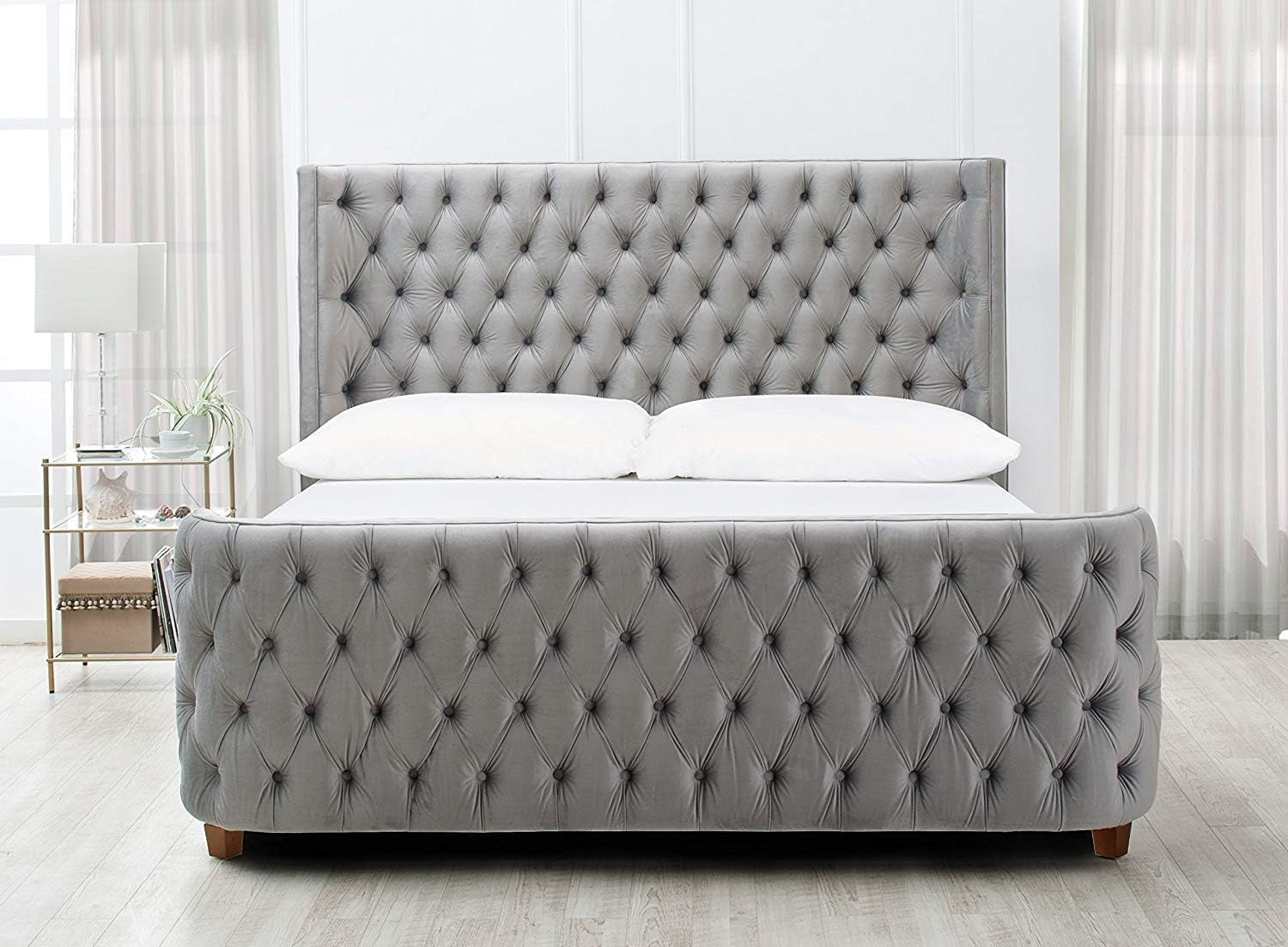 Jennifer Taylor Home Brooklyn King Tufted Panel Bed Headboard and Footboard Set, Opal Grey Velvet