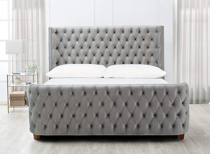 Jennifer Taylor Home Brooklyn King Tufted Panel Bed Headboard and Footboard Set, Opal Grey Velvet