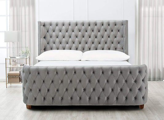 Jennifer Taylor Home Brooklyn King Tufted Panel Bed Headboard and Footboard Set, Opal Grey Velvet
