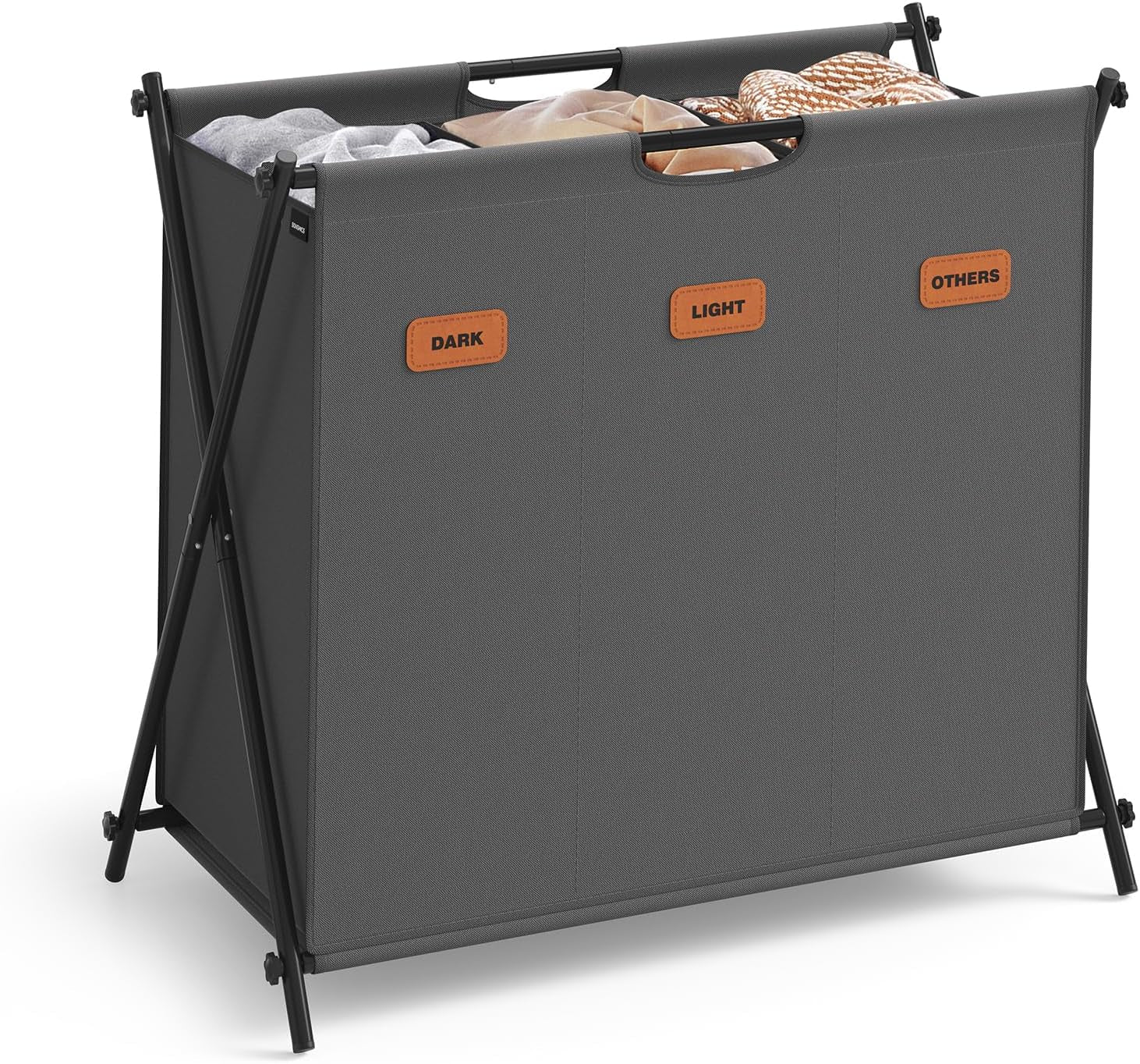 Laundry Hamper, Laundry Basket, 40.9 Gal. Laundry Sorter 4 Sections, Collapsible X-Frame, Clothes Organizer with Customizable Labels, Laundry Room, Bedroom, Bathroom, Ink Black ULCB140B01