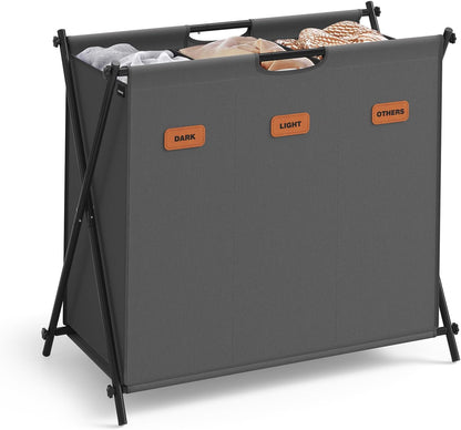 Laundry Hamper, Laundry Basket, 40.9 Gal. Laundry Sorter 4 Sections, Collapsible X-Frame, Clothes Organizer with Customizable Labels, Laundry Room, Bedroom, Bathroom, Ink Black ULCB140B01
