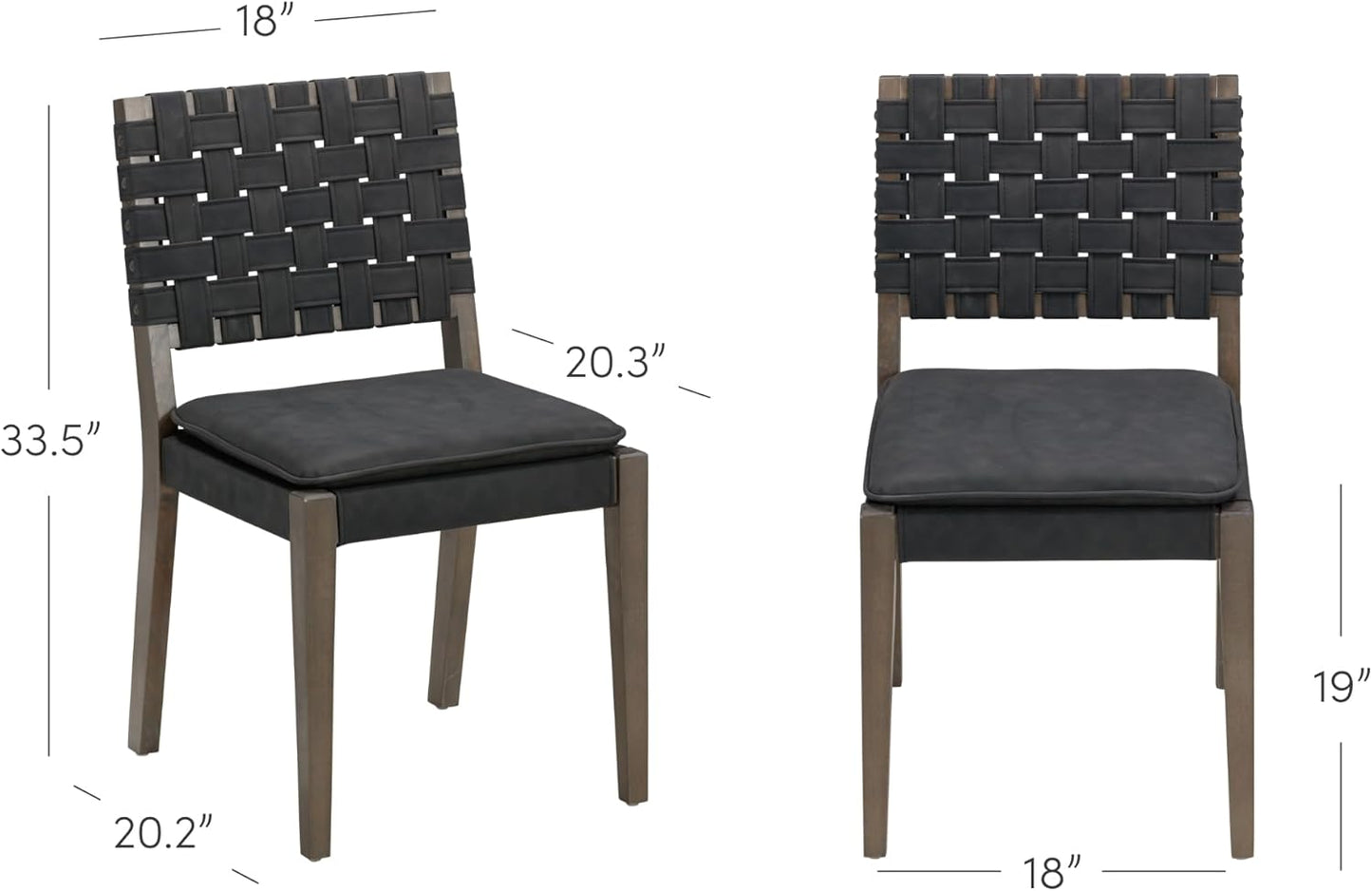 Cohen 19 In. Wood Dining Chair, Mid-Century Modern Upholstered Side Chair with Hand Woven Faux Leather Backrest, Black