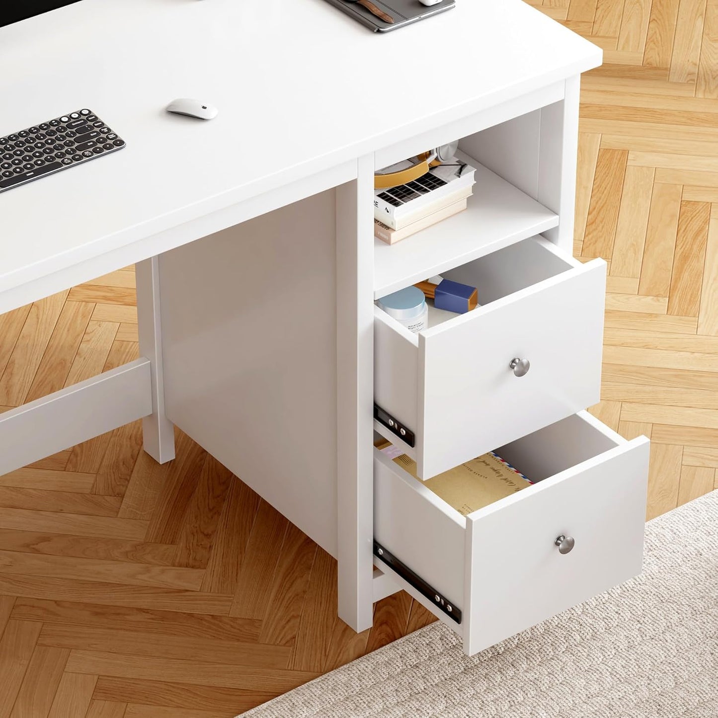 White Desk with Drawers,Modern Small Computer Desk for Home Office, Makeup Vanity Desk Dressing Table for Bedroom,Filing Cabinet Writing Table PC Desks for Study (White, 39.3")