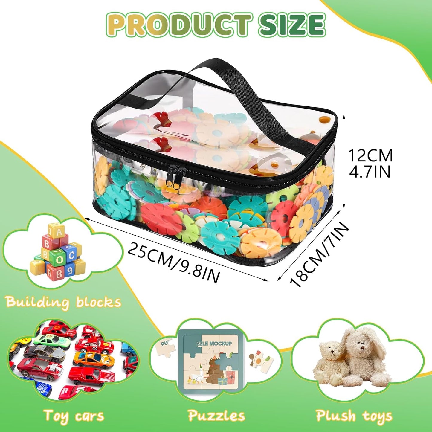 6 Packs Clear Toy Storage Bags, PVC Waterproof Toy Organizer with Zip Reusable Bags for Building Blocks, Board Game, Puzzles, Kids Books, Stationery