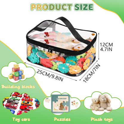6 Packs Clear Toy Storage Bags, PVC Waterproof Toy Organizer with Zip Reusable Bags for Building Blocks, Board Game, Puzzles, Kids Books, Stationery