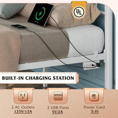 Bed Frame King Size, King Size Bed Frame and Headboard, King Bed Frames with LED Lights and Charging Station,No Box Spring Required,Easy Assembly,White