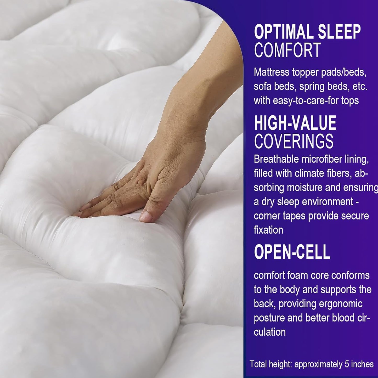 5 Inch Memory Foam Mattress Topper Queen, Extra Soft Pillow Top Bed Topper for Back Pain Relief, Fluffy Shredded Memory Foam Filling with down Alternative Cover, 60X80X5