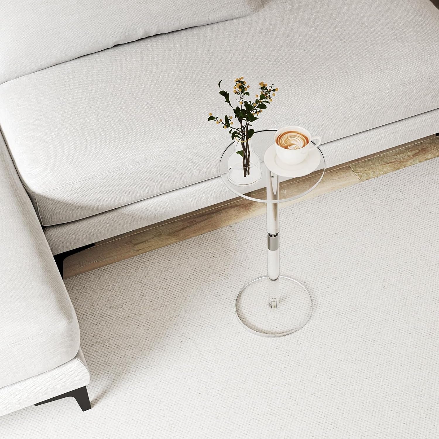 Acrylic Drink Table for Small Spaces, 10" L X 10" W X 21.3" H, Drink Side/End Table for Living Room, Round, Easy Assembly, Clear