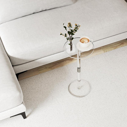 Acrylic Drink Table for Small Spaces, 10" L X 10" W X 21.3" H, Drink Side/End Table for Living Room, Round, Easy Assembly, Clear